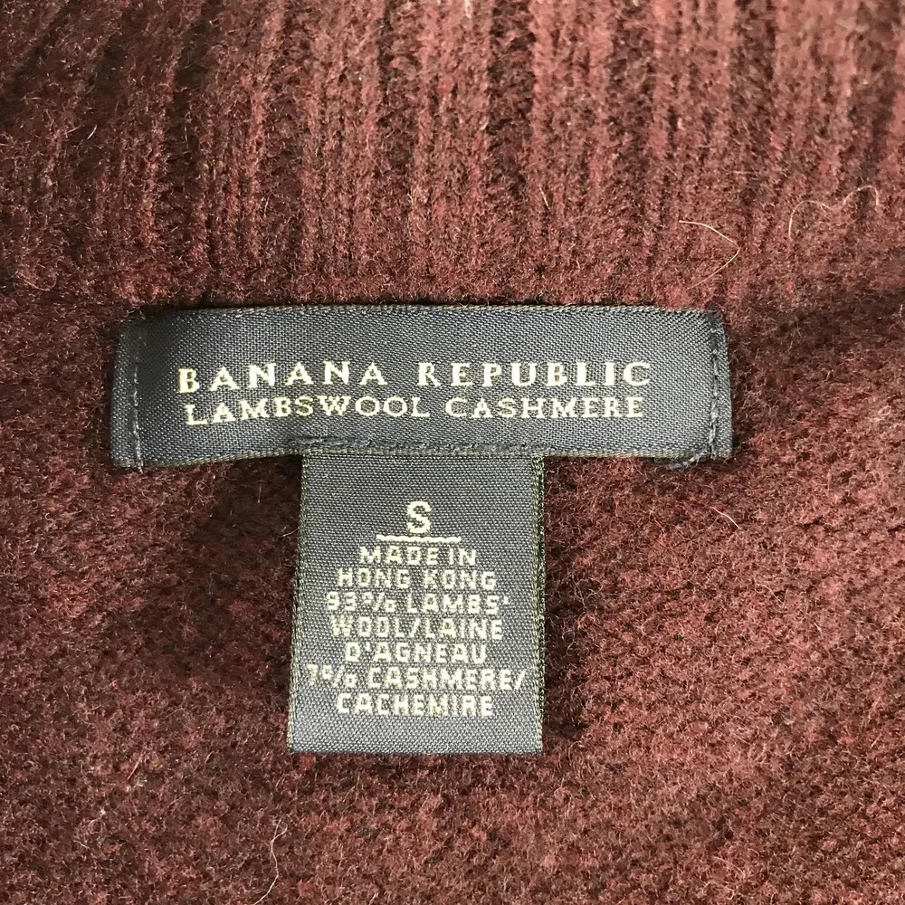 Banana Republic Sweater Mens Small Red 1/4 Zip Mock Neck Lambswool Cashmere